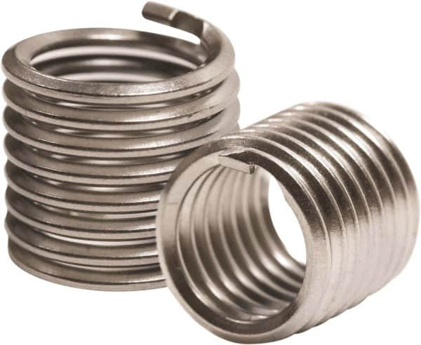 Recoil - M2.5x0.45 Metric Coarse, 3.8mm OAL, Free Running Helical Insert - 5-3/4 Free Coils, Tangless, 304 Stainless Steel, Bright Finish, 1-1/2D Insert Length - Exact Industrial Supply