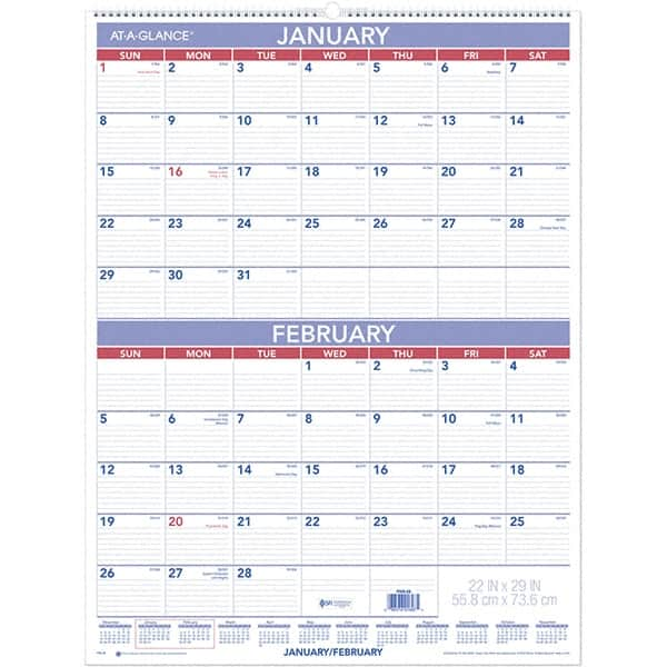 AT-A-GLANCE - 6 Sheet, 22 x 29", Wall Calendar - Blue & White - A1 Tooling