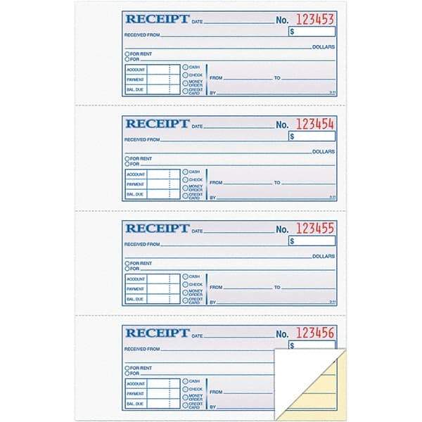 TOPS - 200 Sheet, 7-1/8 x 2-3/4", Receipt Book - Blue, White & Yellow - A1 Tooling