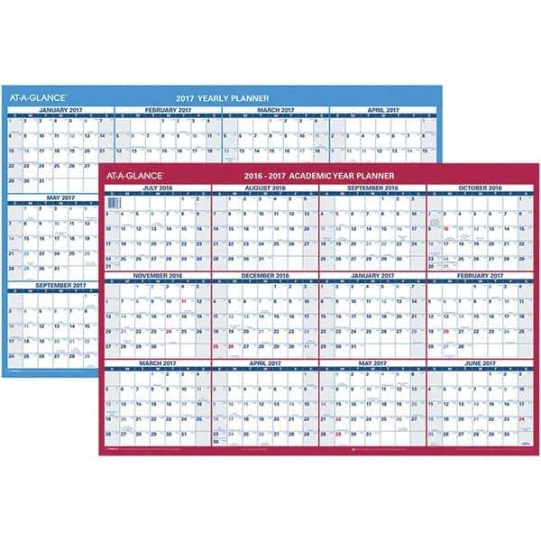 AT-A-GLANCE - 1 Sheet, 36 x 24", Erasable Wall Calendar - Blue, White & Red - A1 Tooling