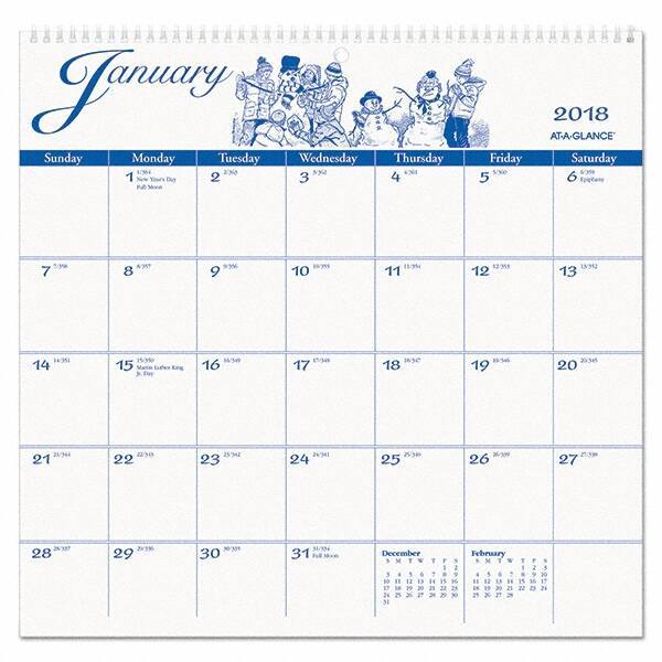 AT-A-GLANCE - 12 Sheet, 12 x 11-3/4", Wall Calendar - White - A1 Tooling