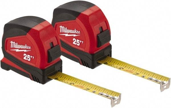 Milwaukee Tool - 25' x 1" Steel Blade Tape Measure - 1/16" Graduation, Red/Black Case - A1 Tooling