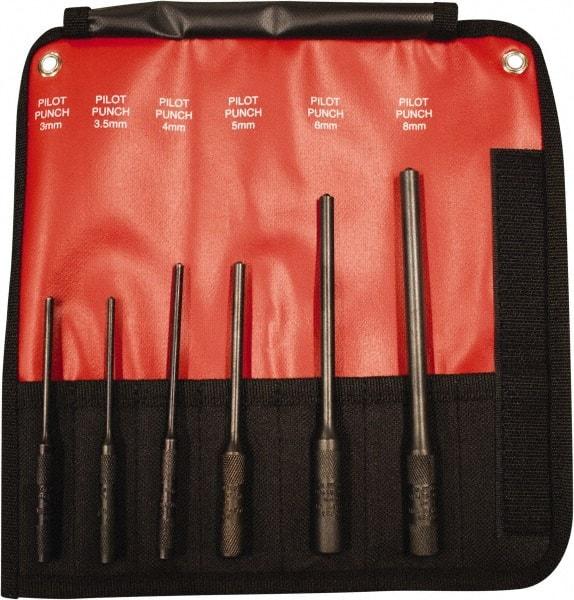 Mayhew - 6 Piece, 3 to 8mm, Pin & Pilot Punch Set - Hex Shank, Steel, Comes in Kit Bag - A1 Tooling