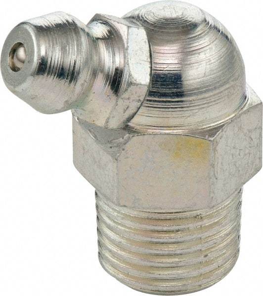 Umeta - 65° Head Angle, 1/8 PTF Steel Standard Grease Fitting - 3/8" Hex, 2-3/4" Overall Height, Zinc Plated Finish - A1 Tooling