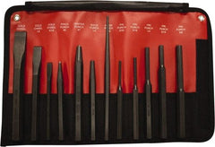 Mayhew - 12 Piece Cold Chisel, Prick, Center, Solid & Pin Punch Set - 5/16 to 3/4" Chisel, 5/32 to 3/8" Punch, Hex Shank - A1 Tooling