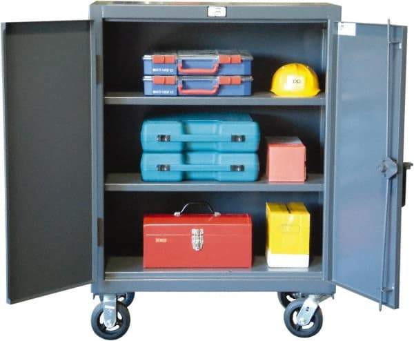 Strong Hold - 2 Shelf Mobile Storage Cabinet - Steel, 36" Wide x 20" Deep x 50" High, Dark Gray - A1 Tooling