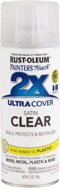 Rust-Oleum - Clear, Satin, Enamel Spray Paint - 8 Sq Ft per Can, 12 oz Container, Use on Multipurpose - A1 Tooling