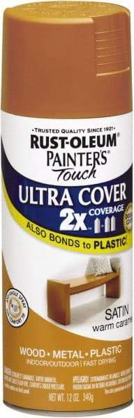 Rust-Oleum - Warm Caramel, Satin, Enamel Spray Paint - 8 Sq Ft per Can, 12 oz Container, Use on Multipurpose - A1 Tooling