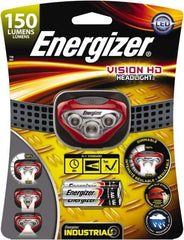 Energizer - White LED Bulb, 180 Lumens, Hands-free Flashlight - Red, Gray Plastic Body, 3 AAA Alkaline Batteries Included - A1 Tooling