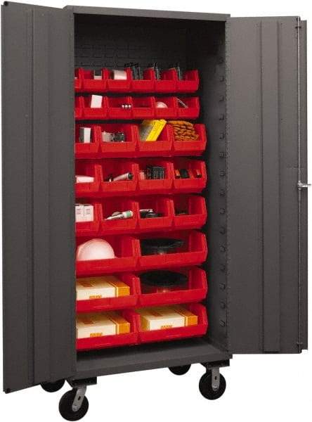 Durham - 30 Bin Mobile Storage Cabinet - Steel, 36" Wide x 24" Deep x 80" High, Red - A1 Tooling