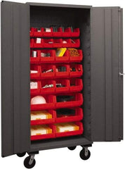 Durham - 30 Bin Mobile Storage Cabinet - Steel, 36" Wide x 24" Deep x 80" High, Red - A1 Tooling