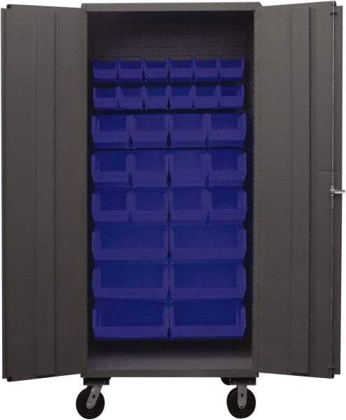 Durham - 30 Bin Mobile Storage Cabinet - Steel, 36" Wide x 24" Deep x 80" High, Blue - A1 Tooling