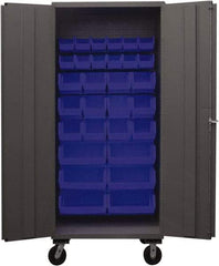 Durham - 30 Bin Mobile Storage Cabinet - Steel, 36" Wide x 24" Deep x 80" High, Blue - A1 Tooling