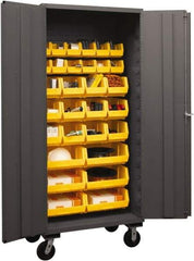 Durham - 30 Bin Mobile Storage Cabinet - Steel, 36" Wide x 24" Deep x 80" High, Yellow - A1 Tooling