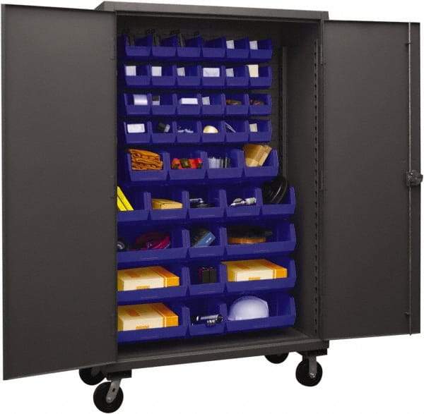 Durham - 42 Bin Mobile Storage Cabinet - Steel, 48" Wide x 24" Deep x 80" High, Blue - A1 Tooling