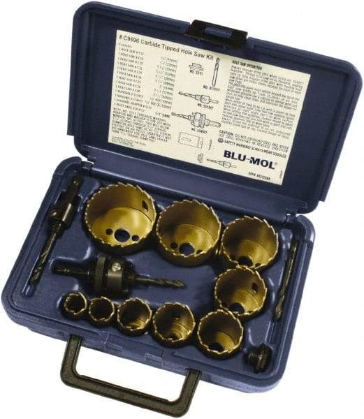 Disston - 9 Piece, 3/4" to 2-1/2" Saw Diam, Hole Saw Kit - Carbide-Tipped, Toothed Edge, Pilot Drill Model No. E0103107, Includes 9 Hole Saws - A1 Tooling