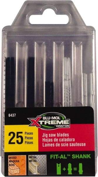 Disston - 25 Piece, 2-3/4" to 3-1/2" Long, 6 to 18 Teeth per Inch, Carbon and Bi-Metal Jig Saw Blade Set - Toothed Edge, U-Shank - A1 Tooling