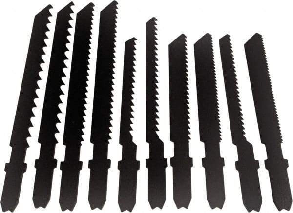 Disston - 10 Piece, 2-3/4" to 3-1/2" Long, 6 to 14 Teeth per Inch, High Speed Steel and Carbon Jig Saw Blade Set - Toothed Edge, U-Shank - A1 Tooling