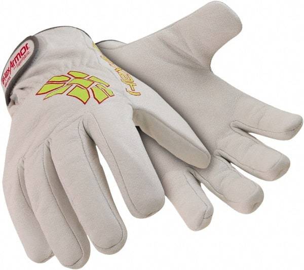 HexArmor - Size M (8), ANSI Cut Lvl A8, Puncture Lvl 4, Goatskin Leather Cut & Puncture Resistant Gloves - 9.5" Long, SuperFabric Lining, Hook & Loop Cuff, White/Hi-Vis Yellow, Paired - A1 Tooling