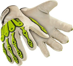 HexArmor - Size XL (10), ANSI Cut Level A8, Puncture Level 4, Abrasion Level 4, Goatskin Leather Cut & Puncture Resistant Gloves - 9-1/2" Long, Uncoated Leather, Hook & Loop Cuffs, White/High Visibility Yellow, Paired - A1 Tooling