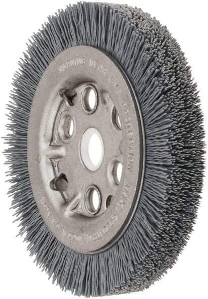 Weiler - 4-1/4" OD, 5/8" Arbor Hole, Crimped Nylon Wheel Brush - 3/4" Face Width, 5/8" Trim Length, 0.022" Filament Diam, 6,000 RPM - A1 Tooling