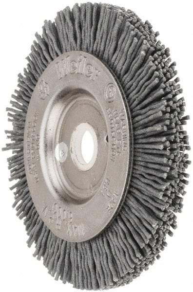 Weiler - 3" OD, 1/2" Arbor Hole, Crimped Nylon Wheel Brush - 3/8" Face Width, 1/2" Trim Length, 0.035" Filament Diam, 6,000 RPM - A1 Tooling