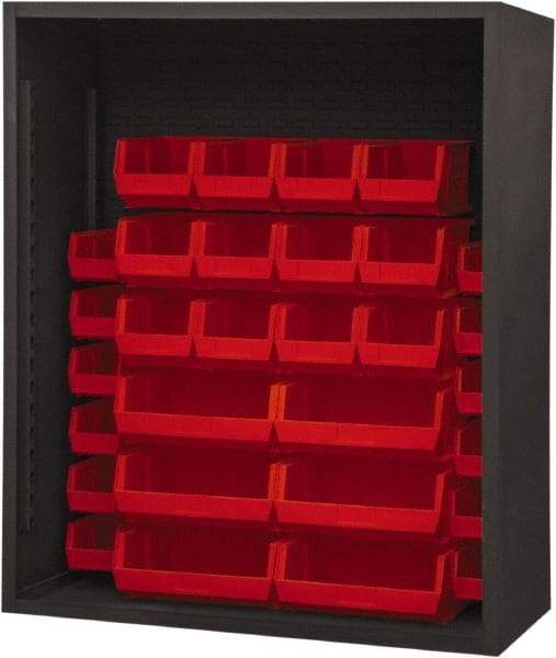 Durham - 30 Bin Enclosed Shelving - 48 Inch Overall Width x 24 Inch Overall Depth x 48 Inch Overall Height, Red Polyethylene Bins - A1 Tooling