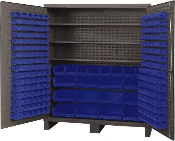 Durham - 3 Shelf 212 Bin Storage Cabinet - Steel, 72" Wide x 24" Deep x 84" High, Blue - A1 Tooling