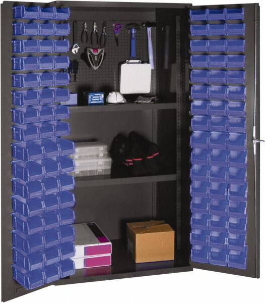 Durham - 2 Shelf 96 Bin Storage Cabinet - Steel, 36" Wide x 24" Deep x 72" High, Blue - A1 Tooling