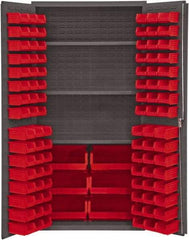 Durham - 3 Shelf 102 Bin Storage Cabinet - Steel, 36" Wide x 24" Deep x 72" High, Red - A1 Tooling