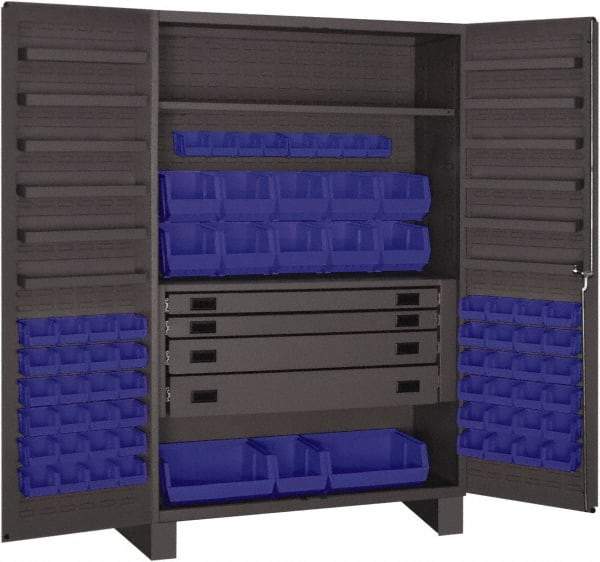 Durham - 2 Shelf 69 Bin Storage Cabinet - Steel, 48" Wide x 24" Deep x 78" High, Blue - A1 Tooling