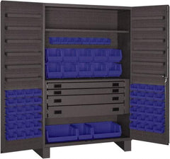 Durham - 2 Shelf 69 Bin Storage Cabinet - Steel, 48" Wide x 24" Deep x 78" High, Blue - A1 Tooling