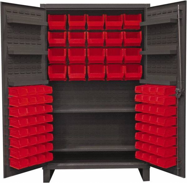 Durham - 2 Shelf 84 Bin Storage Cabinet - Steel, 48" Wide x 24" Deep x 78" High, Red - A1 Tooling