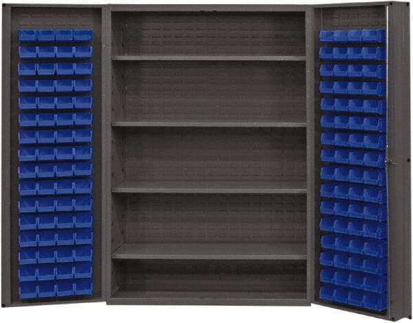 Durham - 4 Shelf 128 Bin Storage Cabinet - Steel, 48" Wide x 24" Deep x 72" High, Blue - A1 Tooling