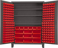 Durham - 3 Shelf 185 Bin Storage Cabinet - Steel, 60" Wide x 24" Deep x 84" High, Red - A1 Tooling