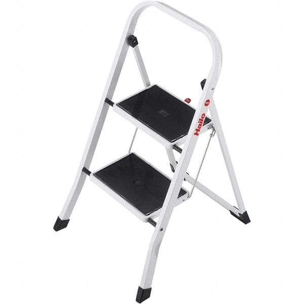 Hailo - 2 Steps, 2' 7" High, EN14183 Rating, Tubular Steel Step Ladder - 330 Lb Capacity, 18-1/2" Base Width - A1 Tooling