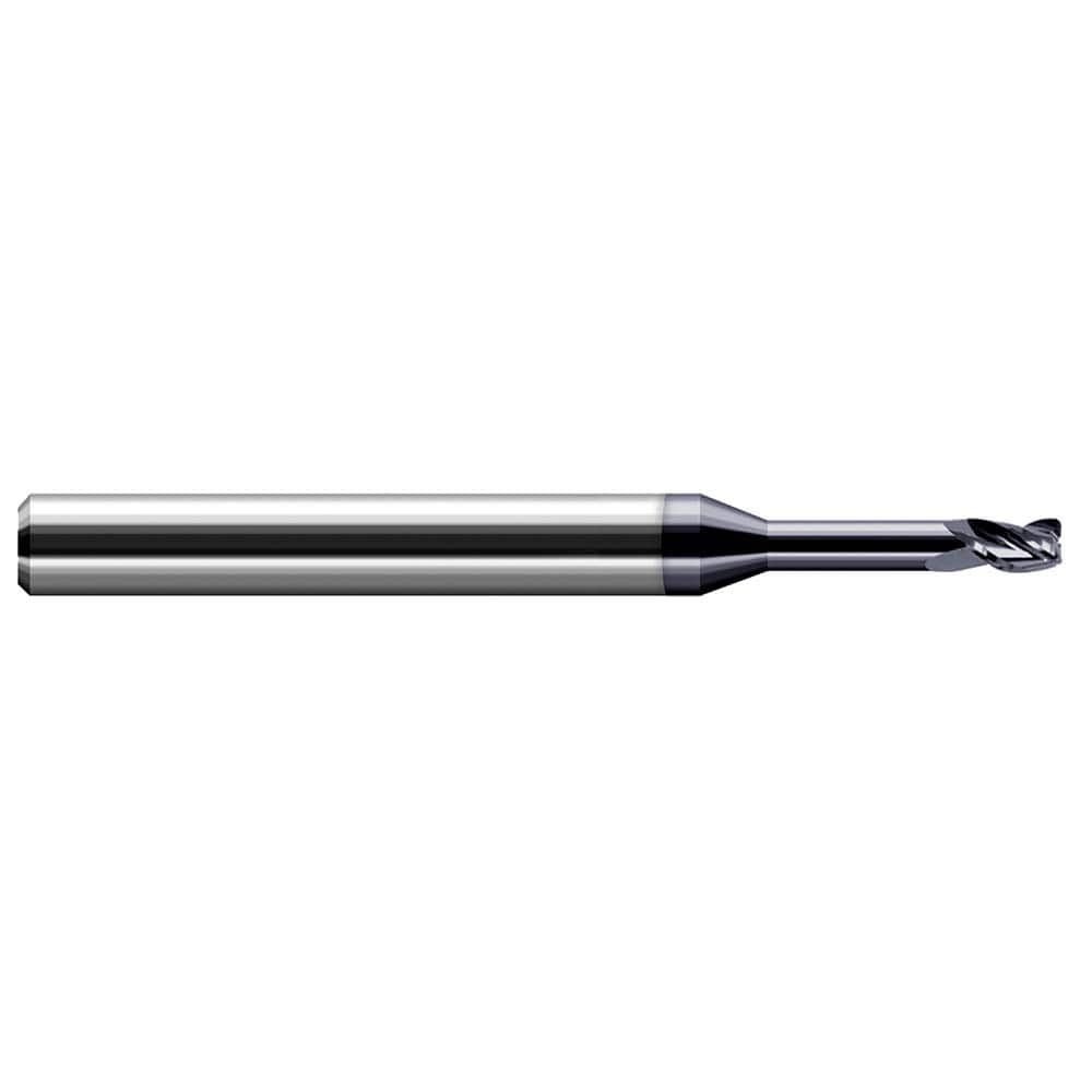 Corner Radius End Mill: 0.062″ Dia, 3/32″ LOC, 0.003″ Radius, 3 Flutes, Solid Carbide 2-1/2″ OAL, 1/8″ Shank Dia, 30 ° Helix, AlTiN Coated, Corner Radius End