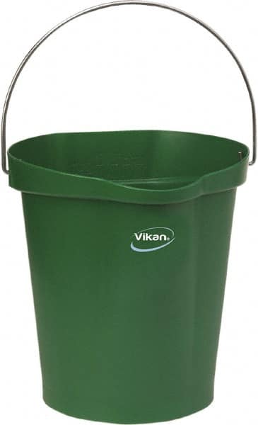 Vikan - 3 Gal, Polypropylene Round Green Single Pail with Pour Spout - Handle Included - A1 Tooling