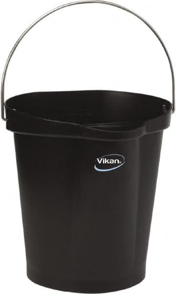 Vikan - 3 Gal, Polypropylene Round Black Single Pail with Pour Spout - Handle Included - A1 Tooling