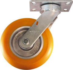 Caster Connection - 8" Diam x 2" Wide x 9-1/2" OAH Top Plate Mount Swivel Caster - Polyurethane on Aluminum, 1,200 Lb Capacity, Sealed Precision Ball Bearing, 4 x 4-1/2" Plate - A1 Tooling