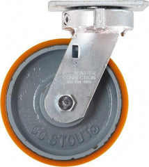 Caster Connection - 6" Diam x 2" Wide x 7-1/2" OAH Top Plate Mount Swivel Caster - Polyurethane on Iron, 1,250 Lb Capacity, Sealed Precision Ball Bearing, 4 x 4-1/2" Plate - A1 Tooling