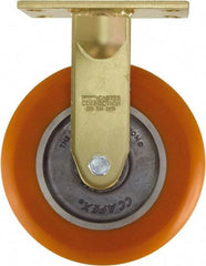 Caster Connection - 8" Diam x 2" Wide x 10-1/8" OAH Top Plate Mount Rigid Caster - Polyurethane on Aluminum, 1,200 Lb Capacity, Sealed Precision Ball Bearing, 4-1/2 x 6-1/4" Plate - A1 Tooling