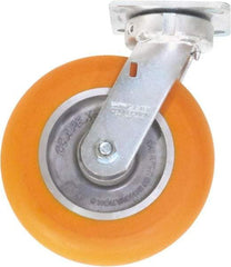 Caster Connection - 8" Diam x 2" Wide x 9-1/2" OAH Top Plate Mount Swivel Caster - Polyurethane on Aluminum, 1,200 Lb Capacity, Sealed Precision Ball Bearing, 4 x 4-1/2" Plate - A1 Tooling