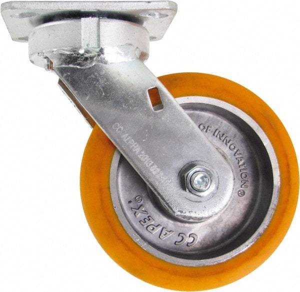 Caster Connection - 6" Diam x 2" Wide x 7-1/2" OAH Top Plate Mount Swivel Caster - Polyurethane on Aluminum, 1,000 Lb Capacity, Sealed Precision Ball Bearing, 4 x 4-1/2" Plate - A1 Tooling