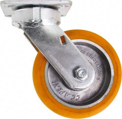 Caster Connection - 6" Diam x 2" Wide x 7-1/2" OAH Top Plate Mount Swivel Caster - Polyurethane on Aluminum, 1,000 Lb Capacity, Sealed Precision Ball Bearing, 4 x 4-1/2" Plate - A1 Tooling