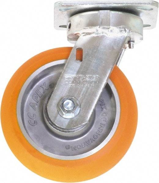 Caster Connection - 6" Diam x 2" Wide x 7-1/2" OAH Top Plate Mount Swivel Caster - Polyurethane on Aluminum, 1,000 Lb Capacity, Sealed Precision Ball Bearing, 4 x 4-1/2" Plate - A1 Tooling