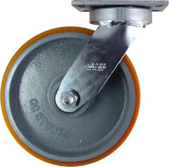 Caster Connection - 10" Diam x 3" Wide x 11-1/2" OAH Top Plate Mount Swivel Caster - Polyurethane on Iron, 2,750 Lb Capacity, Sealed Precision Ball Bearing, 4-1/2 x 6-1/4" Plate - A1 Tooling