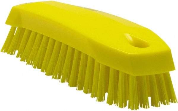 Vikan - 1" Bristle Length, Polyester Scrub Brush - 6-1/4" Long x 7" Wide Head, 7" OAL, Yellow, Polypropylene Block - A1 Tooling