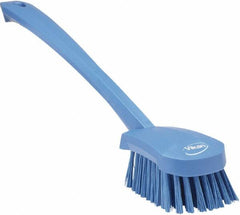 Vikan - 1.3" Bristle Length, Polyester Scrub Brush - 4" Long x 2-3/4" Wide Head, 15-3/4" OAL, Blue, Polypropylene Block - A1 Tooling