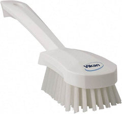 Vikan - 1.3" Bristle Length, Polyester Scrub Brush - 4-1/4" Long x 2-3/4" Wide Head, 10" OAL, White, Polypropylene Block - A1 Tooling